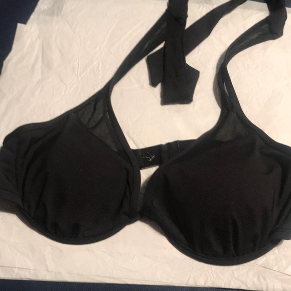 NWT Kenneth Cole Halter Underwire Bra Swim Bikini Top Small Black - Picture 3 of 11